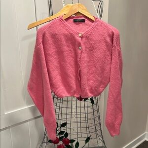 Simons Pink Cropped Button-Front Cardigan